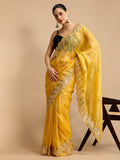 Yellow Art Silk Sequins Embroidered Designer Saree with Blouse