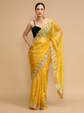 Yellow Art Silk Sequins Embroidered Designer Saree with Blouse
