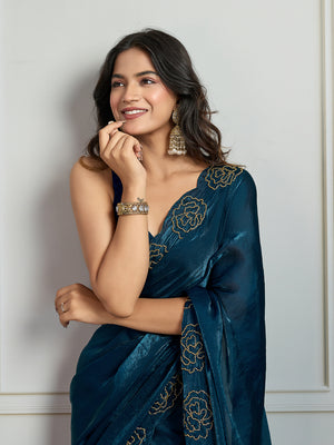 Morpich Fandy Satin Handwork Designer Saree with Blouse