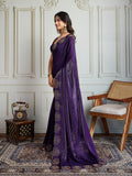 Purple Fandy Satin Handwork Designer Saree with Blouse