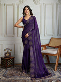 Purple Fandy Satin Handwork Designer Saree with Blouse