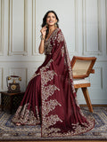 Maroon Rangoli Silk Embroidered Designer Saree with Blouse