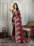 Maroon Rangoli Silk Embroidered Designer Saree with Blouse