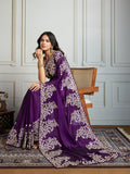 Purple Rangoli Silk Embroidered Designer Saree with Blouse