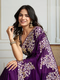 Purple Rangoli Silk Embroidered Designer Saree with Blouse