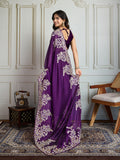 Purple Rangoli Silk Embroidered Designer Saree with Blouse