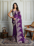 Purple Rangoli Silk Embroidered Designer Saree with Blouse