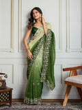 Green Soft Crush Embroidered Designer Saree with Blouse
