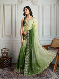 Green Soft Crush Embroidered Designer Saree with Blouse
