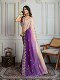Purple Soft Crush Embroidered Designer Saree with Blouse