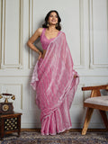 Pink Chiffon Silk Sequins Designer Saree with Blouse