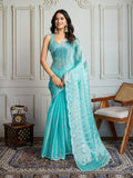Sky Blue Chiffon Silk Sequins Designer Saree with Blouse