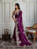 Wine Jimmy Choo Silk Embroidered Designer Saree with Blouse