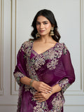 Wine Jimmy Choo Silk Embroidered Designer Saree with Blouse
