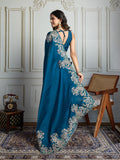 Teal Jimmy Choo Silk Embroidered Designer Saree with Blouse