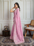 Pink Semi Georgette Embroidered Designer Saree with Blouse