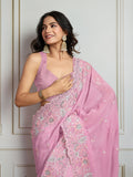 Pink Semi Georgette Embroidered Designer Saree with Blouse