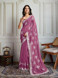 Onion Semi Georgette Embroidered Designer Saree with Blouse