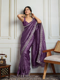 Purple Gold Crush Embroidered Designer Saree with Blouse
