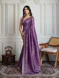 Purple Gold Crush Embroidered Designer Saree with Blouse