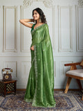 Parrot Green Gold Crush Embroidered Designer Saree with Blouse