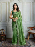Parrot Green Gold Crush Embroidered Designer Saree with Blouse