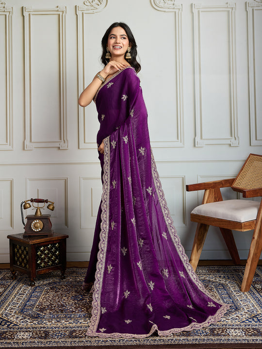 Purple Jimmy Choo Embroidered Designer Saree with Blouse