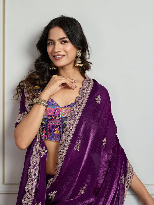 Purple Jimmy Choo Embroidered Designer Saree with Blouse