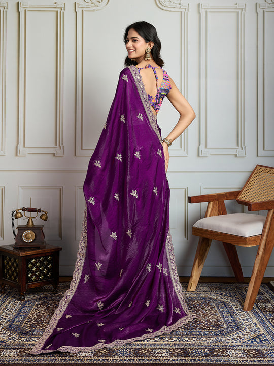 Purple Jimmy Choo Embroidered Designer Saree with Blouse