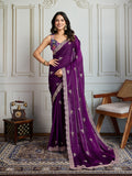 Purple Jimmy Choo Embroidered Designer Saree with Blouse