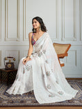 White Crush Organza Sequins Designer Saree with Blouse