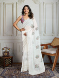 White Crush Organza Sequins Designer Saree with Blouse