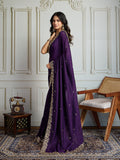 Purple Satin Silk Sequins Designer Saree with Blouse