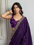 Purple Satin Silk Sequins Designer Saree with Blouse