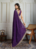 Purple Satin Silk Sequins Designer Saree with Blouse