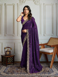 Purple Satin Silk Sequins Designer Saree with Blouse