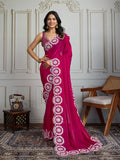 Pink Fandy Satin Embroidered Designer Saree with Blouse