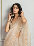 Cream Organza Embroidered Designer Saree with Blouse