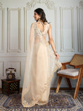 Cream Organza Embroidered Designer Saree with Blouse