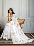White Georgette Embroidered Designer Saree with Blouse
