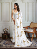 White Georgette Embroidered Designer Saree with Blouse