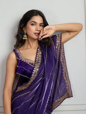Purple Jimmy Choo Sequins Designer Saree with Blouse