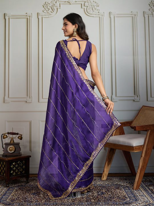 Purple Jimmy Choo Sequins Designer Saree with Blouse