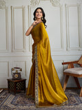 Mustard Satin Silk Embroidered Designer Saree with Blouse