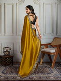 Mustard Satin Silk Embroidered Designer Saree with Blouse