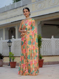 Multicolor Chinon Digital Print with Mirror Saree with Blouse