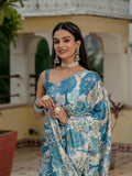 Morpich Chinon Digital Print with Mirror Saree with Blouse