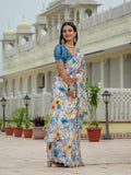 Multicolor Chinon Digital Print with Mirror Saree with Blouse