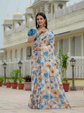 Multicolor Chinon Digital Print with Mirror Saree with Blouse