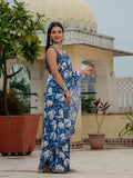 Royal Blue Chinon Digital Print with Mirror Saree with Blouse